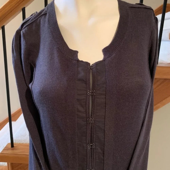 Planet Casual Lg Slv Fitted Cardigan Sweater w Ribbed Scoop Neck Gray Sz XS - Picture 2 of 10